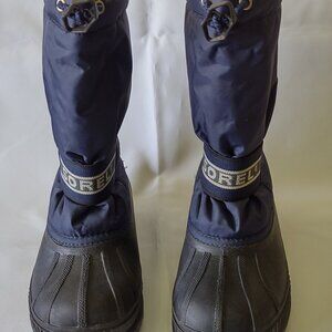 Sorel Snow Chariot black/blue insulated boots, size 6